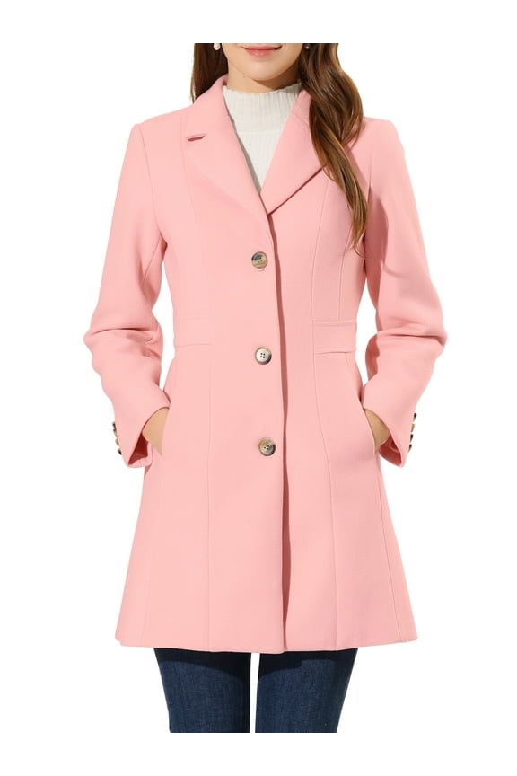 Women's Coats Single Breasted Long Outerwear Winter Trench Coat M Pink