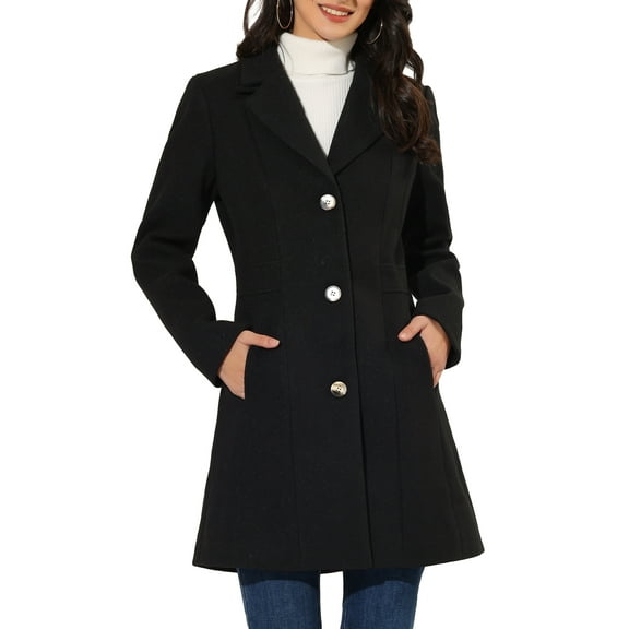 INSPIRE CHIC Women's Coats Single Breasted Long Outerwear Winter Trench Coat S Black