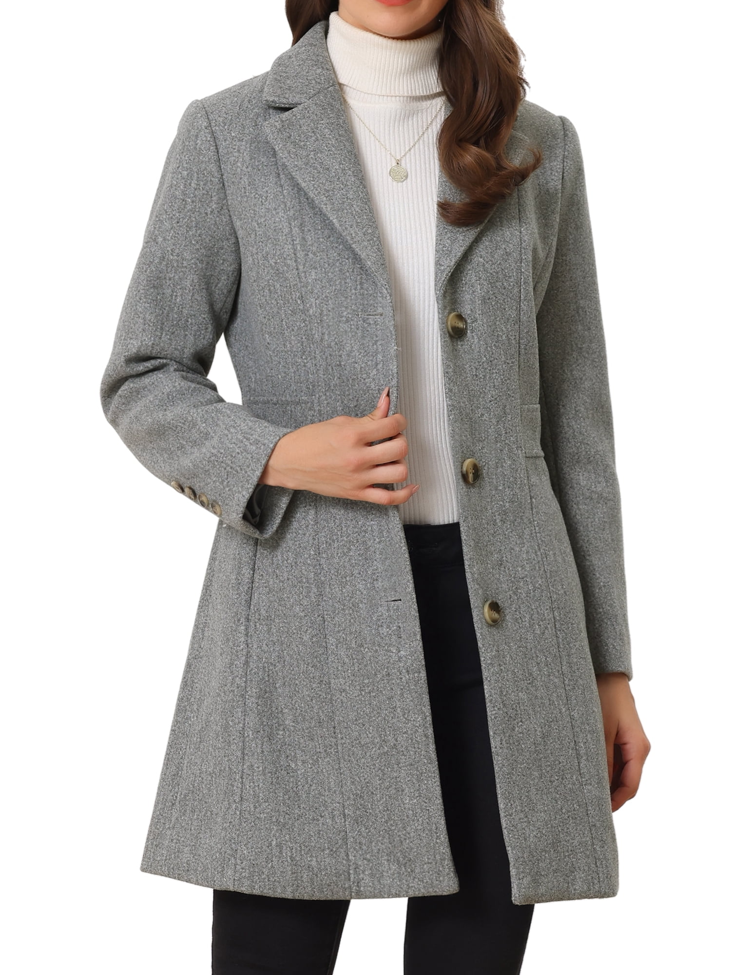 Allegra K Women's Classic Long Winter Coat – Notched Shawl Collar