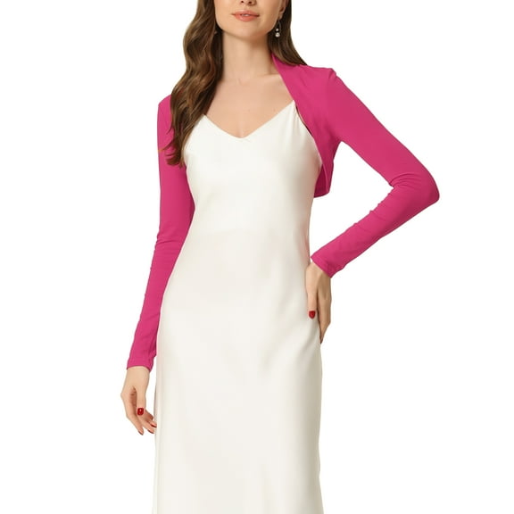 INSPIRE CHIC Women's Bolero Shrugs Long Sleeves Spring Summer Cotton Knit Open Front Crop Shrugs L Hot Pink