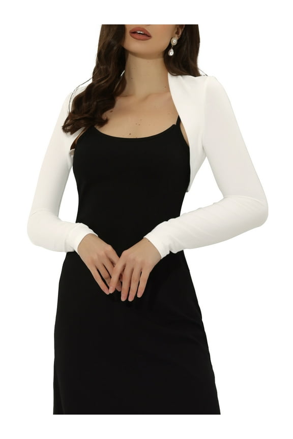 Women's Bolero Shrugs Long Sleeves Open Front Cotton Knit Crop Shrugs S White