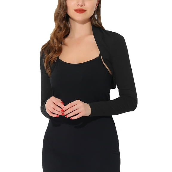 INSPIRE CHIC Women's Bolero Shrugs Long Sleeves Spring Summer Cotton Knit Open Front Crop Shrugs XS Black