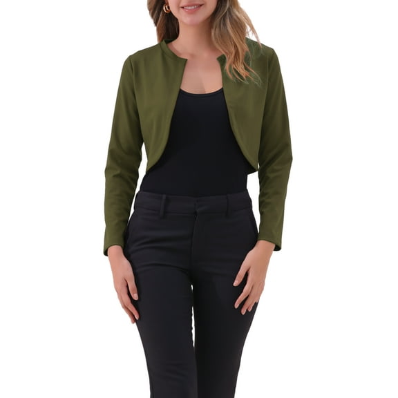 INSPIRE CHIC Women's Cropped Bolero Shrug Long Sleeve Crew Neck Lightweight Knit Cardigan L Army Green