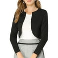 thumbnail image 1 of INSPIRE CHIC Women's Elegant Solid Curved Hem Long Sleeves Crop Shrug Cardigan L Black, 1 of 8