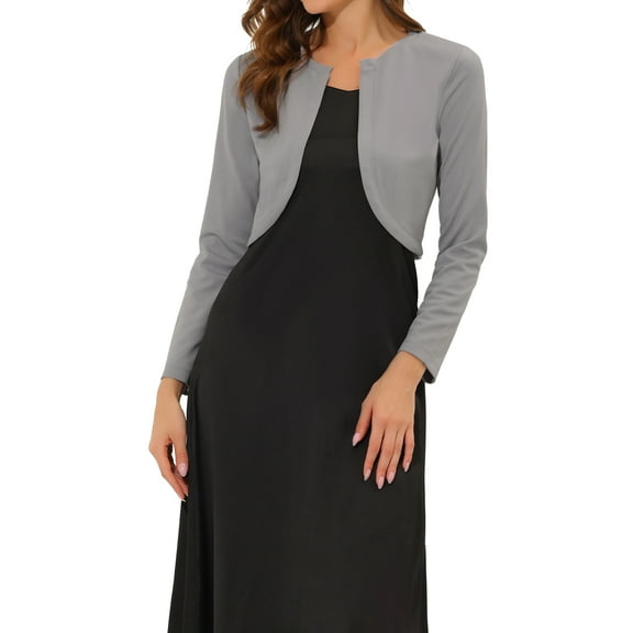 INSPIRE CHIC Women's Cropped Bolero Shrug Long Sleeve Crew Neck Lightweight Knit Cardigan M Grey