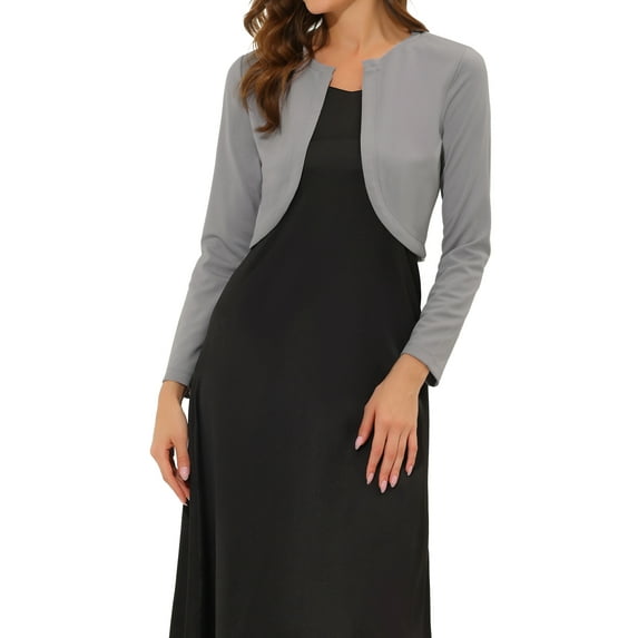 INSPIRE CHIC Women's Cropped Bolero Shrug Long Sleeve Crew Neck Lightweight Knit Cardigan S Grey