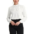 thumbnail image 1 of INSPIRE CHIC Women's Elegant Stand Collar Work Office Long Sleeve Blouse Shirts XL White, 1 of 6