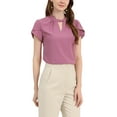 thumbnail image 1 of INSPIRE CHIC Women's Elegant Tulip Short Sleeve Choker Neck Keyhole Back Work Blouse M Purple Orchid, 1 of 5