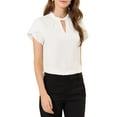 thumbnail image 1 of Allegra K Women's Elegant Tulip Short Sleeve Choker Neck Keyhole Back Work Blouse, 1 of 6