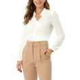 thumbnail image 1 of INSPIRE CHIC Women's Elegant V Neck Long Sleeves Button Down Shirt M White, 1 of 7