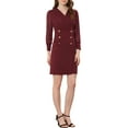 thumbnail image 1 of Allegra K Women's Elegant V Neck Sheer Contrast Button Decor A-Line Dress, 1 of 5