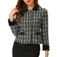 thumbnail image 1 of INSPIRE CHIC Women's Elegant Velvet Collared Plaid Tweed Blazer S Black, 1 of 6