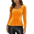 thumbnail image 1 of INSPIRE CHIC Women's Blouse Elegant Velvet Sweetheart Neck Long Sleeve Peplum Top M Yellow, 1 of 6