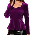 thumbnail image 1 of INSPIRE CHIC Women's Blouse Elegant Velvet Sweetheart Neck Long Sleeve Peplum Top XL Purple, 1 of 6