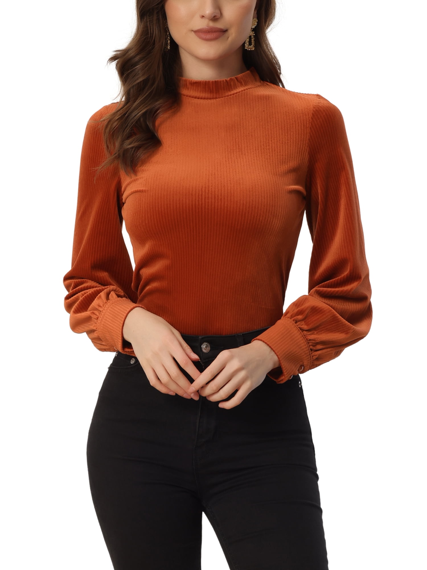 Womens Off The Shoulder Long Sleeve Velvet Top Smocked Lantern Sleeve Peplum Blouse
