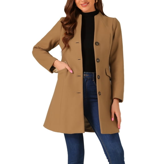 INSPIRE CHIC Women's Elegant Winter V Neck Long Sleeve Single Breasted Long Overcoat M Camel