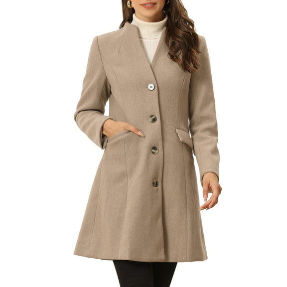 INSPIRE CHIC Women's Elegant Winter V Neck Long Sleeve Single Breasted Long Overcoat XL Brown