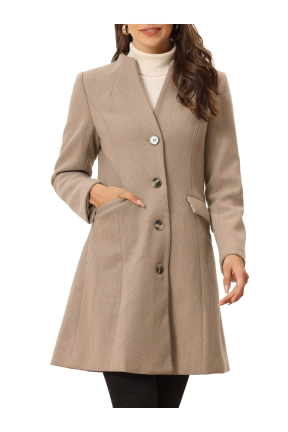 Women's Elegant Winter V Neck Long Sleeve Single Breasted Long Overcoat S Brown