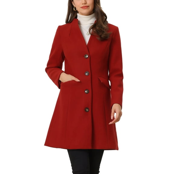INSPIRE CHIC Women's Elegant Winter V Neck Long Sleeve Single Breasted Long Overcoat XS Dark Red
