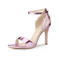 thumbnail image 1 of BLISSFUL STEP Women's Embroide Leather Ankle Strap Stiletto Heel Sandals Pink 10, 1 of 8