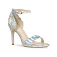 thumbnail image 1 of BLISSFUL STEP Women's Embroide Leather Ankle Strap Stiletto Heel Sandals Silver 7.5, 1 of 6