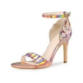 thumbnail image 1 of BLISSFUL STEP Women's Embroide Leather Ankle Strap Stiletto Heel Sandals Rose Gold 8.5, 1 of 8