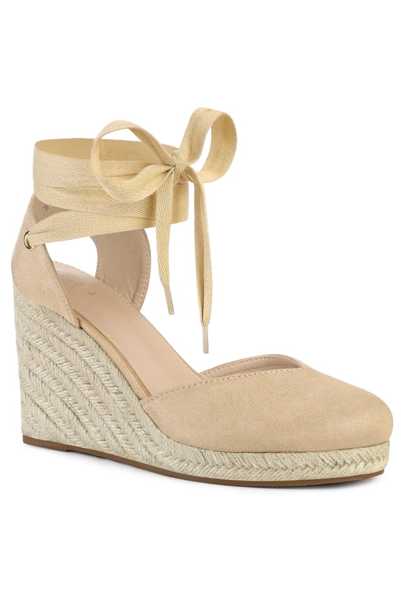 Women's Shoes Espadrille Wedge High Heel Round Toe Sandals Beige 7.5