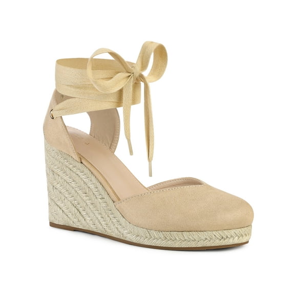 BLISSFUL STEP Women's Shoes Espadrille Wedge High Heel Round Toe Sandals Beige 9