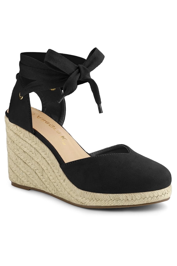 Women's Shoes Espadrille Wedge High Heel Round Toe Sandals Black 6
