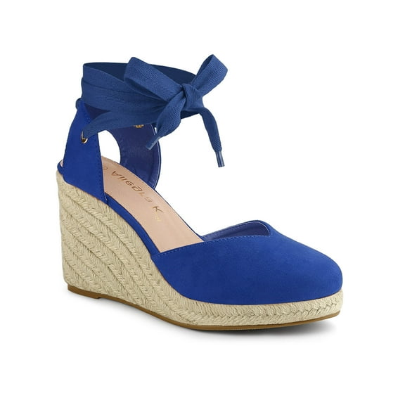 BLISSFUL STEP Women's Shoes Espadrille Wedge High Heel Round Toe Sandals Royal Blue 6