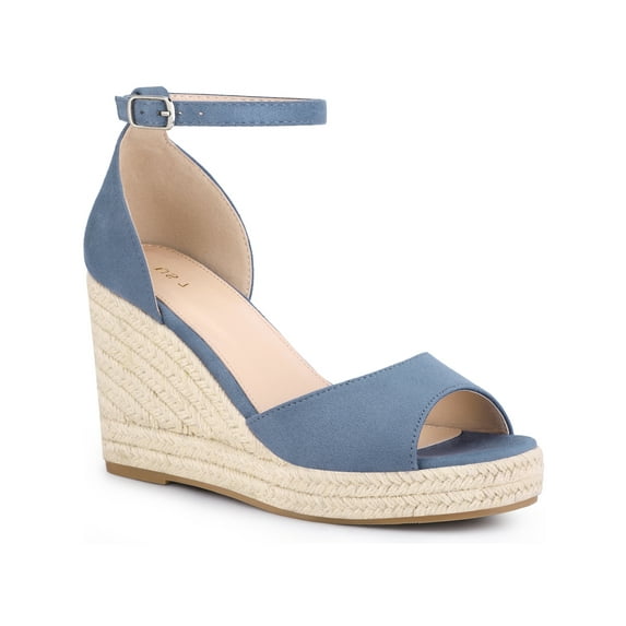 Allegra K Women's Espadrille Platform Ankle Strap Wedge Heels Sandals Haze Blue (Size 6)