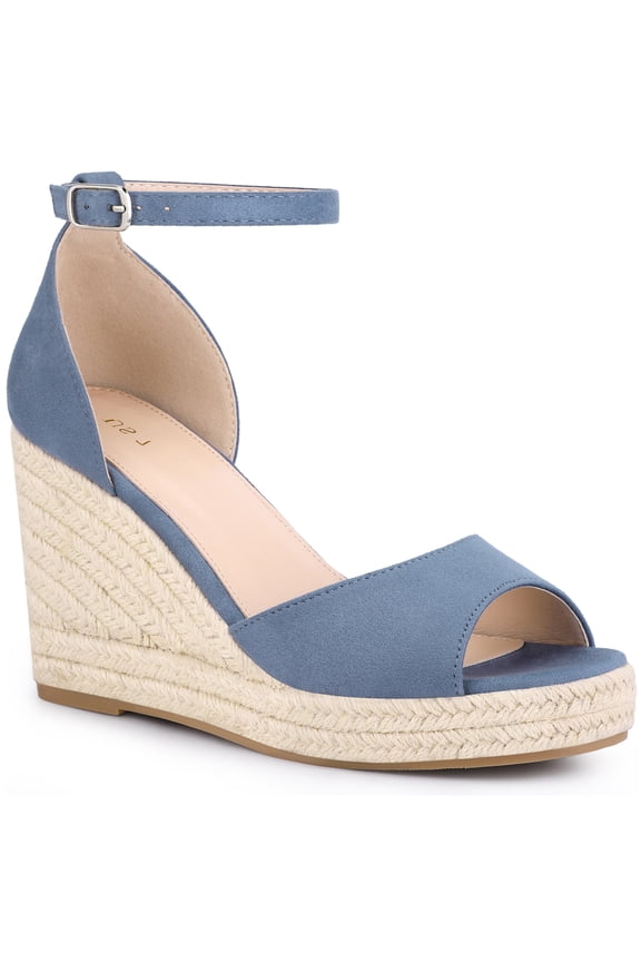 Allegra K Women's Espadrille Platform Ankle Strap Wedge Heels Sandals Haze Blue (Size 9)