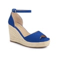thumbnail image 1 of BLISSFUL STEP Women's Shoes Espadrille Platform Open Toe Ankle Strap Wedge Heels Sandals Dark Blue 8.5, 1 of 7