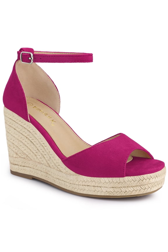 Women's Espadrille Platform Ankle Strap Wedge Heels Sandals Hot Pink (Size 9)