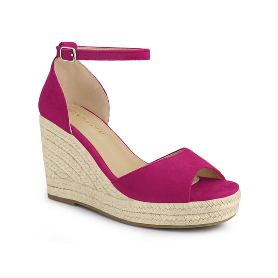 BLISSFUL STEP Mother's Day Women's Espadrille Platform Ankle Strap Wedge Heels Sandals Hot Pink 7.5