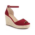 thumbnail image 1 of BLISSFUL STEP Women's Shoes Espadrille Platform Open Toe Ankle Strap Wedge Heels Sandals Red 6, 1 of 7