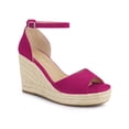 thumbnail image 1 of BLISSFUL STEP Women's Espadrille Platform Ankle Strap Wedge Heels Sandals Hot Pink (Size 7), 1 of 7