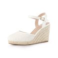 thumbnail image 1 of BLISSFUL STEP Women's Espadrille Platform Closed Toe Lace Wedge Heel Sandals 7, 1 of 8