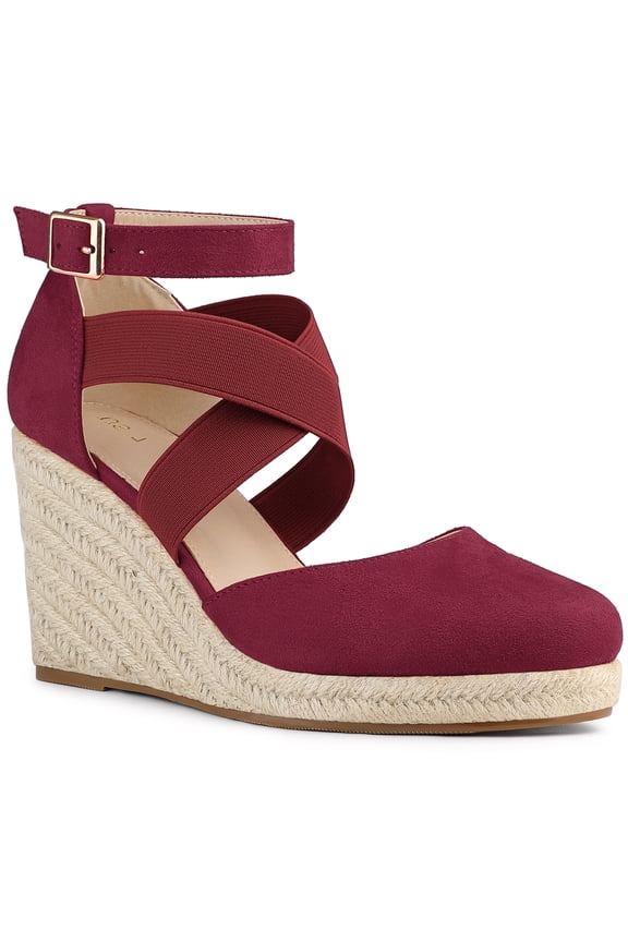 Women's Espadrilles Wedge Sandals Platform Close Toe Cross Strap Sandal Burgundy 7.5