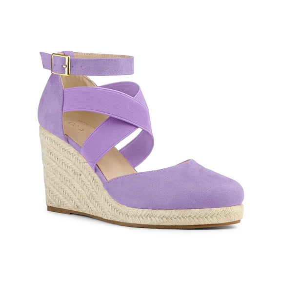 BLISSFUL STEP Women's Espadrilles Wedge Sandals Platform Close Toe Cross Strap Sandal Purple 9