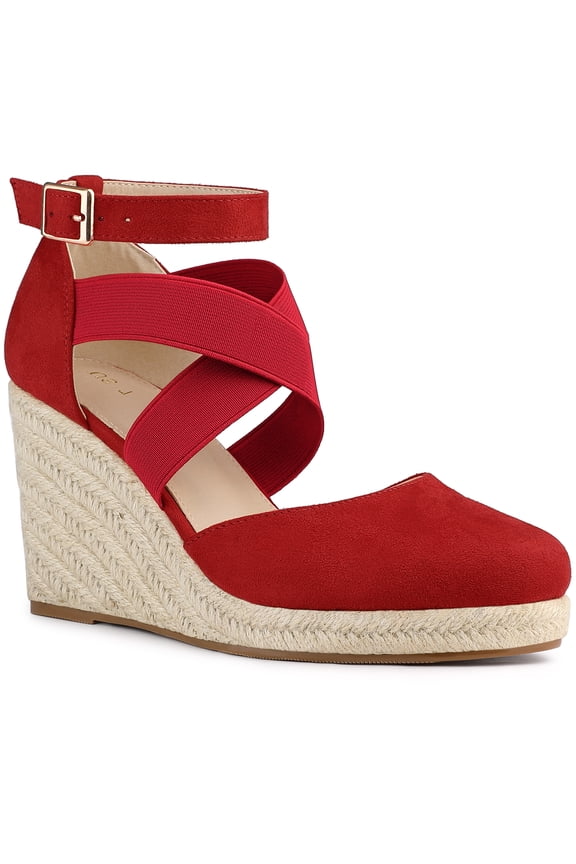 Women's Espadrilles Wedge Sandals Platform Close Toe Cross Strap Sandal Red 9