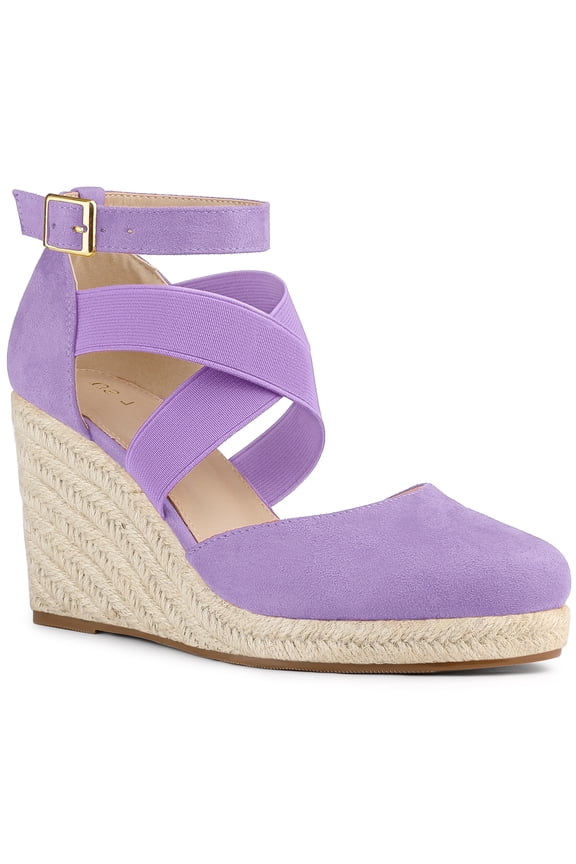 Women's Espadrilles Wedge Sandals Platform Close Toe Cross Strap Sandal Purple 8.5