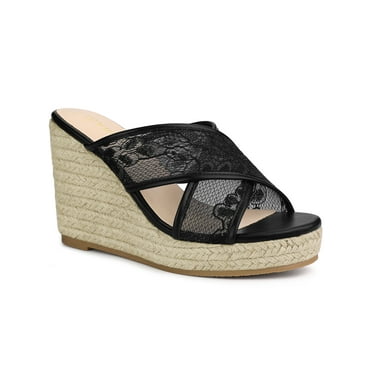 Allegra K Women's Espadrille Platform Slide Wedge Sandals