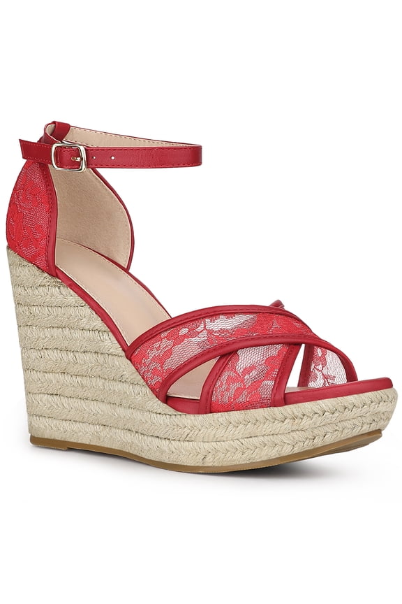 Women's Espadrille Wedge Heel Wedge Sandals Red 7