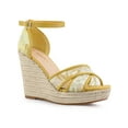thumbnail image 1 of BLISSFUL STEP Women's Espadrille Wedge Heel Wedge Sandals Yellow Green 6, 1 of 7