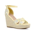 thumbnail image 1 of BLISSFUL STEP Women's Shoes Floral Lace Espadrille Wedge Heel Open Toe Sandals Yellow Flower 10, 1 of 7