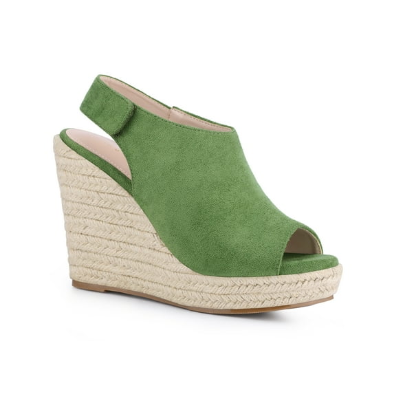 BLISSFUL STEP Women's Espadrilles Platform Heel Wedges Sandals Olive Green 6