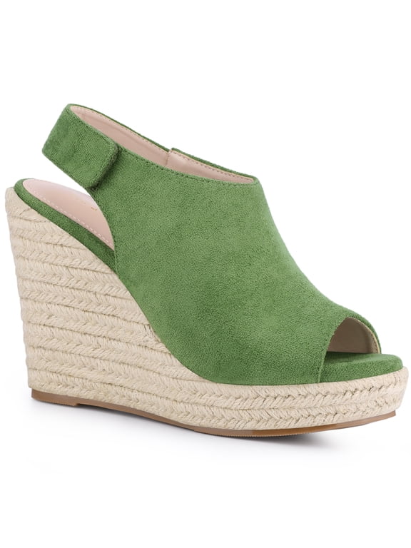 Women's Shoes Espadrilles Platform Wedge Open Toe Slingback Sandals Olive Green 8