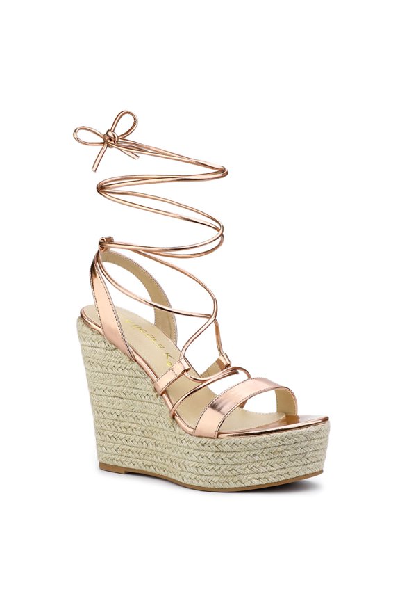 Women's Espadrilles Platform Wedges Heeled Lace Up Sandals