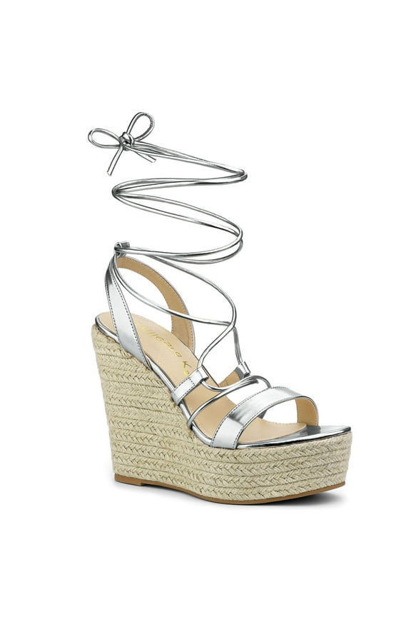 Women's Espadrilles Platform Wedges Heeled Lace Up Sandals